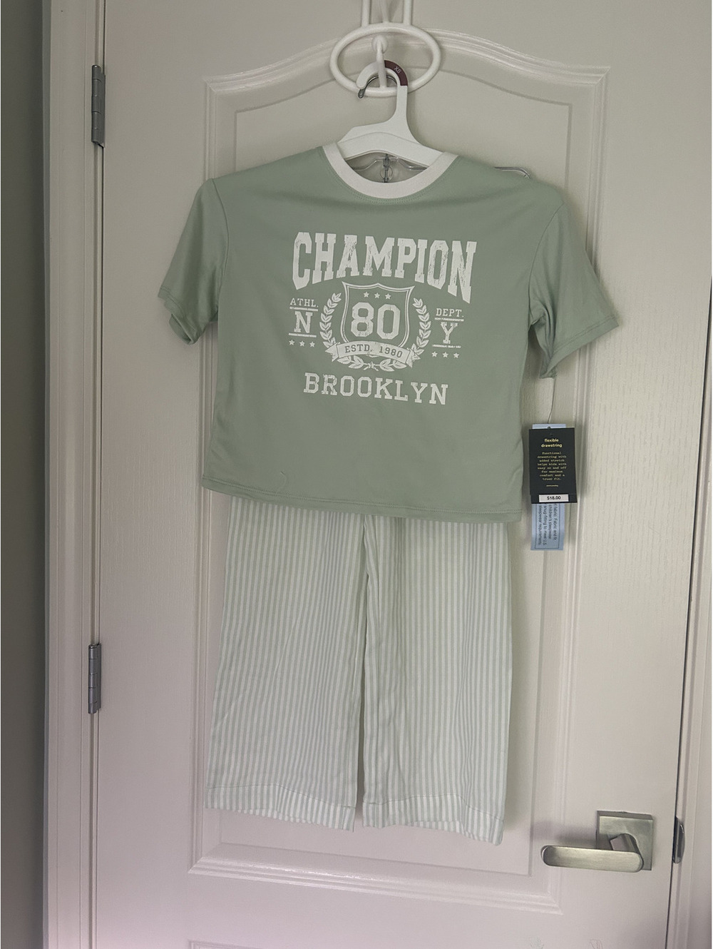 Champion Green Pajama Set (Athletic Tee & Striped Shorts, New With Tags) 0169